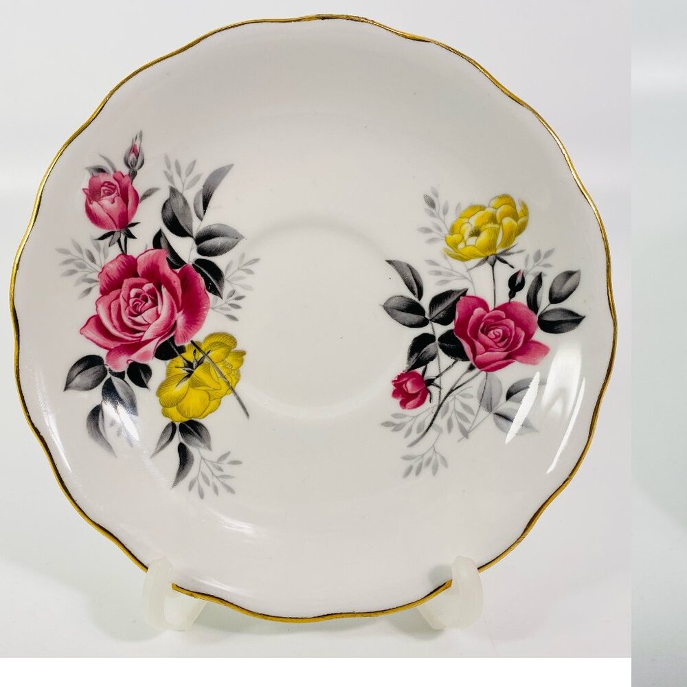 Royal Vale yellow & pink roses saucer